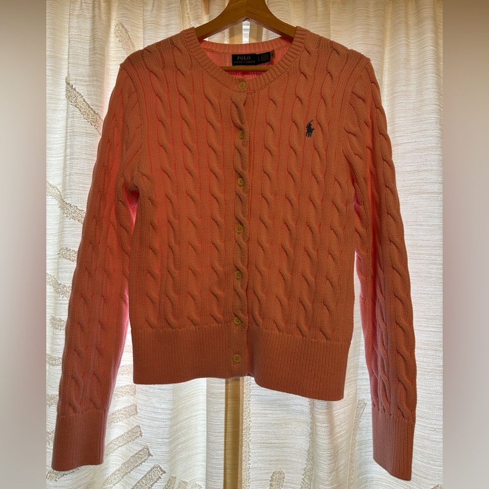 Ralph Lauren Women's Pink Cable Knit Cardigan